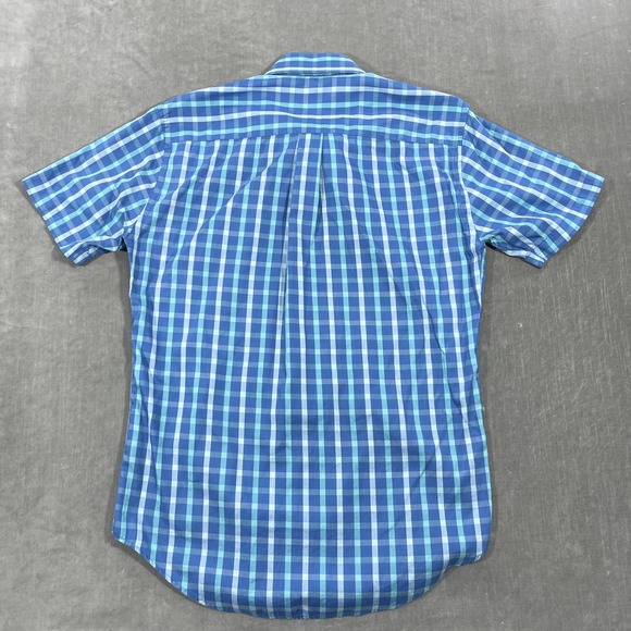 Peter Millar Mens Small Blue Plaid Cotton Silk Short Sleeve Button Up Shirt - Picture 5 of 6